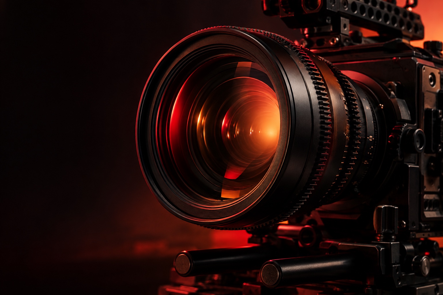 Imagem ilustrativa de uma câmera de cinema com iluminação vermelha